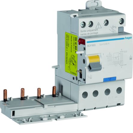 Hager BDF Series RCCB, 63A, 4 Pole, 30mA, Type F [BDF863]; 597-900