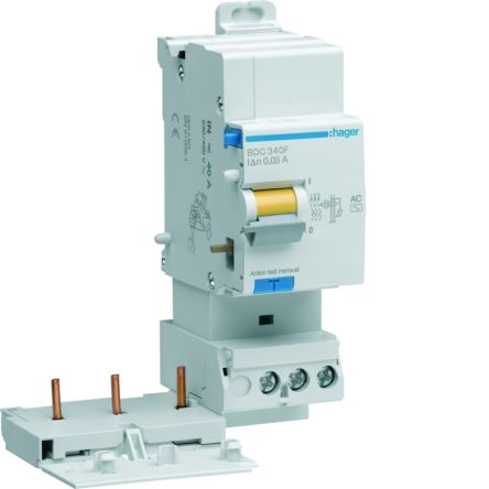 Hager BDH Series RCCB, 40A, 3 Pole, 30mA, Type A-HI [BDH340F]; 597-974