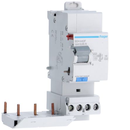 Hager BDH Series RCCB, 40A, 3 Pole, 30mA, Type A-HI [BDH440F]; 597-976