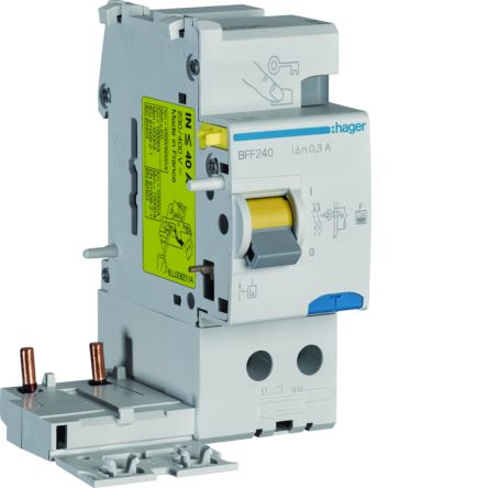 Hager BFF Series RCCB, 40A, 2 Pole, 300mA, Type F [BFF240]; 597-979