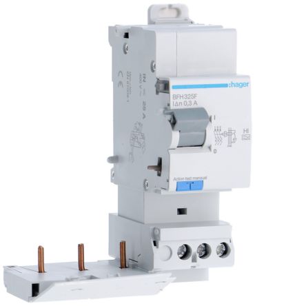 Hager BFH Series RCCB, 25A, 3 Pole, 300mA, Type A-HI [BFH325F]; 597-985