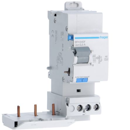 Hager BFH Series RCCB, 40A, 3 Pole, 300mA, Type A-HI [BFH340F]; 597-987