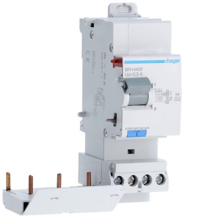 Hager BFH Series RCCB, 40A, 3 Pole, 300mA, Type A-HI [BFH440F]; 597-989