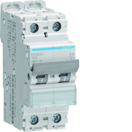 Hager Hager NRN Circuit Breaker, 2P, 40A Curve C, 415V AC, 20 kA Breaking Capacity [NRN240]; 599-704