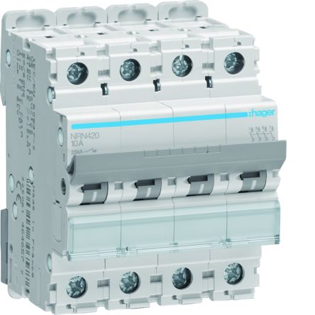 Hager Hager NRN Circuit Breaker, 4P, 20A Curve C, 415V AC, 25 kA Breaking Capacity [NRN420]; 599-712