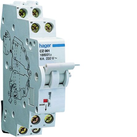 Hager CZ001 RCCB, 6A, 2 Pole, Type AC, 240V [CZ001]; 599-737