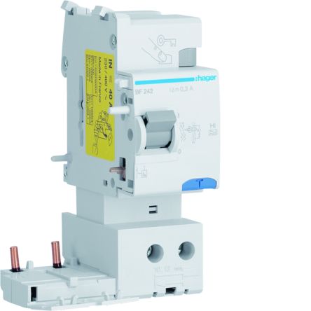 Hager BF RCD, 40A, 2 Pole, 300mA, Type A-HI, 500V [BF242]; 599-761