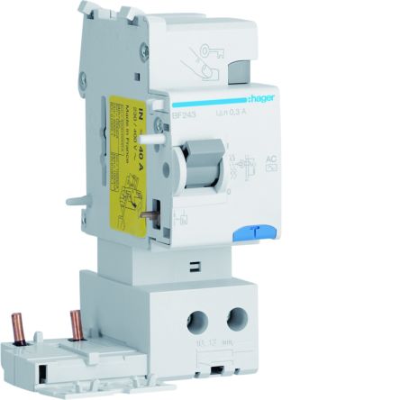 Hager BF RCD, 40A, 2 Pole, 300mA, Type AC, 230 → 400V [BF243]; 599-762