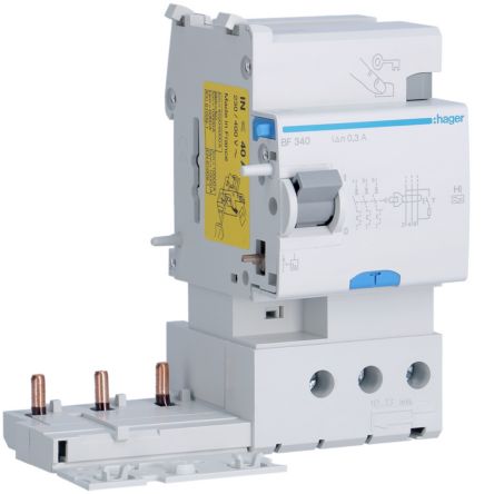 Hager BF RCD, 40A, 3 Pole, 300mA, Type A-HI, 500V [BF340]; 599-766