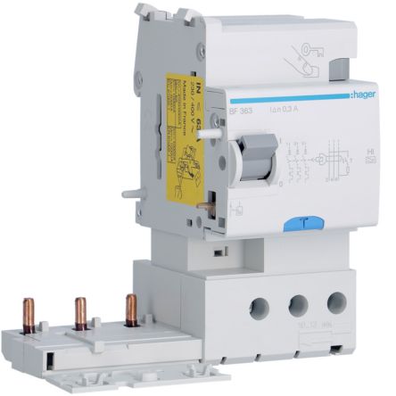 Hager BF RCD, 63A, 3 Pole, 300mA, Type A-HI, 500V [BF363]; 599-767