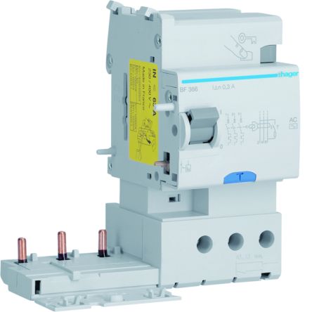 Hager BF RCD, 63A, 3 Pole, 300mA, Type AC, 230 → 400V [BF366]; 599-769