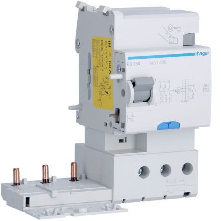 Hager BS RCD, 63A, 3 Pole, 300mA, Type AC, 230 → 400V [BS364]; 599-770