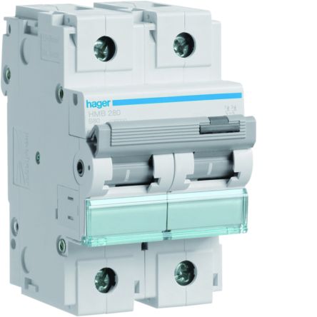 Hager Hager HMB Circuit Breaker, 2P, 80A Curve B, 415V AC, 15 kA Breaking Capacity [HMB280]; 599-776