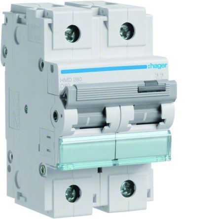 Hager Hager HMD Circuit Breaker, 2P, 80A Curve D, 415V AC, 15 kA Breaking Capacity [HMD280]; 599-778