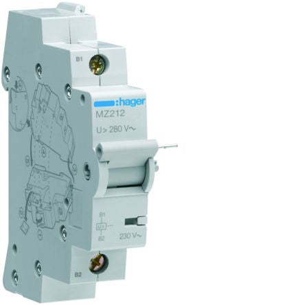 Hager 230V ac Overvoltage Release Circuit Trip for use with MCBs, RCBOs, RCCBs [MZ212]; 599-820