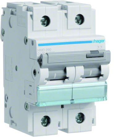 Hager Hager HMD Circuit Breaker, 2P, 100A Curve D, 415V AC, 15 kA Breaking Capacity [HMD290]; 599-861