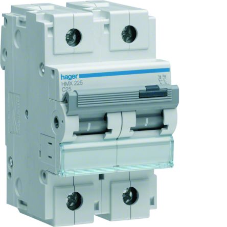 Hager Hager HMX Circuit Breaker, 2P, 25A Curve C, 415V AC, 50 kA Breaking Capacity [HMX225]; 599-864