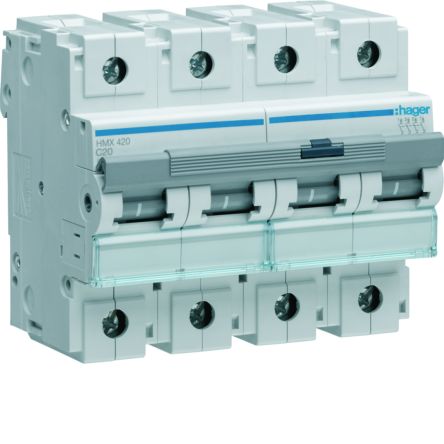 Hager Hager HMX Circuit Breaker, 4P, 20A Curve C, 415V AC, 50 kA Breaking Capacity [HMX420]; 599-876
