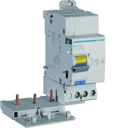 Hager BDF RCD, 25A, 3 Pole, 30mA, Type F, 500V [BDF325F]; 599-882