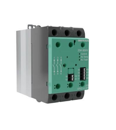 Gefran GRZ-H Series Solid State Relay 3 Phase, 20 A Load, DIN Rail, Panel Mount, 600 V ac Load, 32 V dc Control [GRZ-3P-3S-20I-60-D-1-0-0]; 601-081