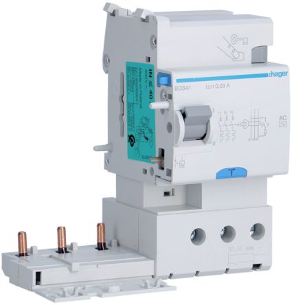 Hager BD RCCB, 40A, 3P Pole, 30mA, Type AC [BD341]; 602-051