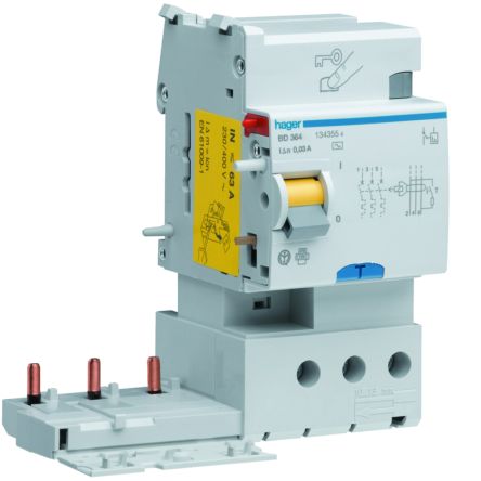 Hager BD RCCB, 63A, 3P Pole, 30mA, Type AC [BD364]; 602-052