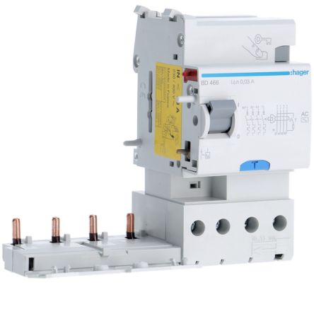 Hager BD RCCB, 63A, 4P Pole, 30mA, Type AC [BD466]; 602-054