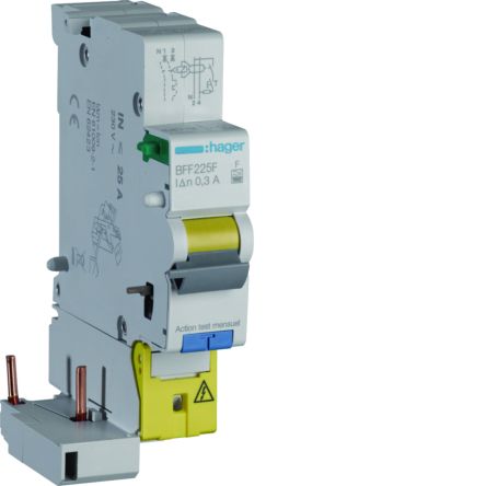 Hager BFF RCCB, 25A, 1P+N Pole, 300mA, Type F [BFF225F]; 602-059