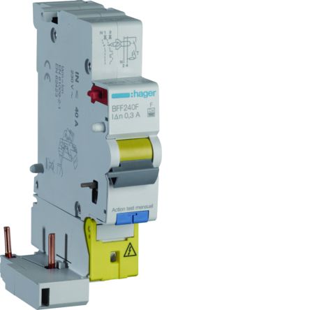 Hager BFF RCCB, 40A, 1P+N Pole, 300mA, Type F [BFF240F]; 602-060