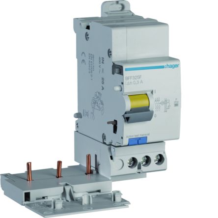 Hager BFF RCCB, 25A, 3 Pole, 300mA, Type F [BFF325F]; 602-062