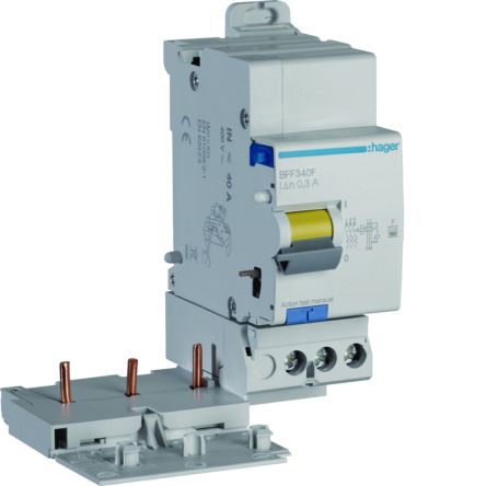 Hager BFF RCCB, 40A, 3 Pole, 300mA, Type F [BFF340F]; 602-063