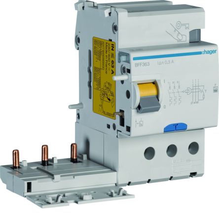 Hager BFF RCCB, 63A, 3 Pole, 300mA, Type F [BFF363]; 602-064