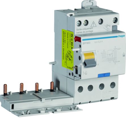 Hager BFF RCCB, 63A, 4 Pole, 300mA, Type F [BFF863]; 602-070