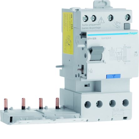 Hager BFH RCCB, 25A, 4 Pole, 300mA, Type A [BFH828]; 602-075