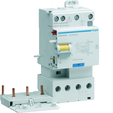 Hager BDC RCCB, 40A, 3P+N Pole, 30mA, Type AC [BDC940F]; 602-164