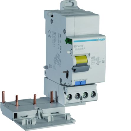 Hager BDF RCCB, 25A, 3P+N Pole, 30mA, Type F [BDF425F]; 602-171