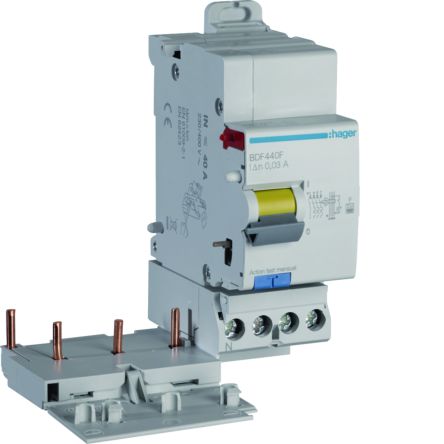 Hager BDF RCCB, 40A, 3P+N Pole, 30mA, Type F [BDF440F]; 602-172
