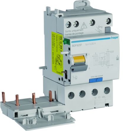 Hager BDF RCCB, 25A, 3P+N Pole, 30mA, Type F [BDF925F]; 602-175