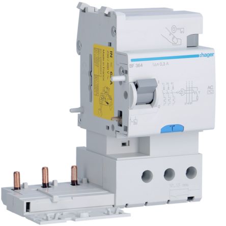 Hager BF RCCB, 63A, 3P Pole, 300mA, Type AC [BF364]; 602-190