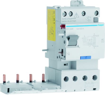 Hager BFC RCCB, 25A, 4 Pole, 300mA, Type AC [BFC828]; 602-192