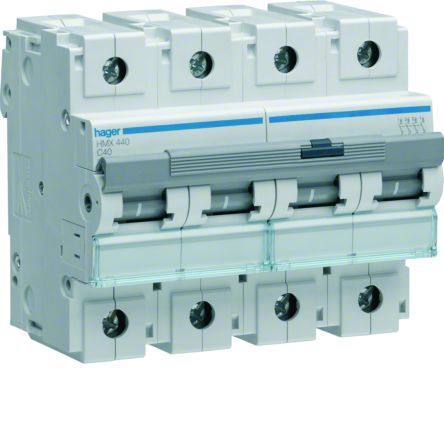 Hager HMX MCB, 4P, 40A, 400V AC, 50 Breaking Capacity [HMX440]; 602-242