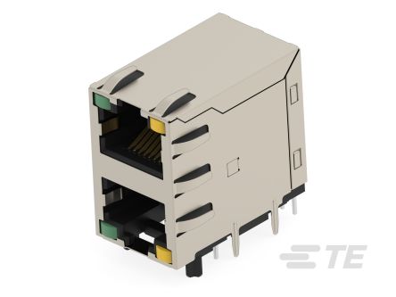 TE Connectivity 25015 Series Female Ethernet Connector, Through Hole, Cat5e Right Angle 2 Port 8 -Way [2501551-1]; 603-041