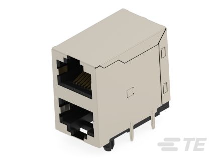 TE Connectivity 25015 Series Female Ethernet Connector, Through Hole, Cat5e Right Angle 2 Port 8 -Way [2501551-2]; 603-042