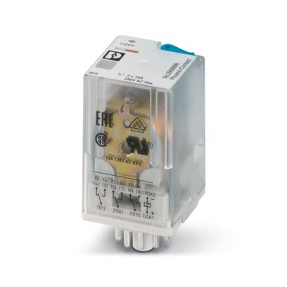 Phoenix Contact Plug In Power Relay, 110V dc Coil, 10mA Switching Current, 3PDT [2908898]; 607-245