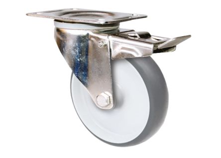 Guitel Hervieu Braked Swivel Castor Wheel, 100kg Capacity, 125mm Wheel [KP41BD125-325RX]; 607-958