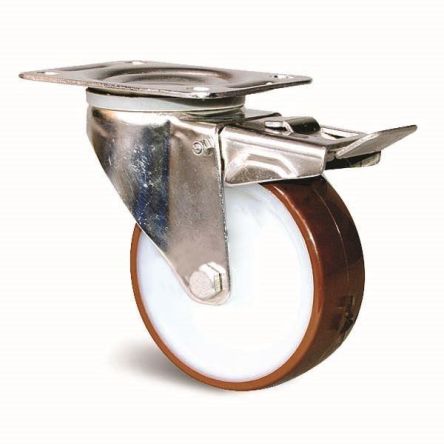 Guitel Hervieu Braked Swivel Castor Wheel, 200kg Capacity, 125mm Wheel [KP41BD125-28L]; 608-050