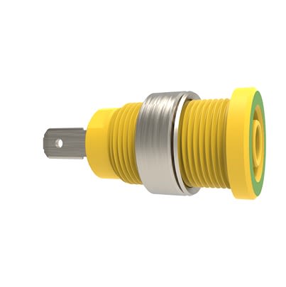 Schutzinger Green/Yellow Female Banana Connector, 4 mm Connector, Tab Termination, 24A, 1kV, Nickel Plating [RS SEB 7077 Ni / GNGE]; 609-315