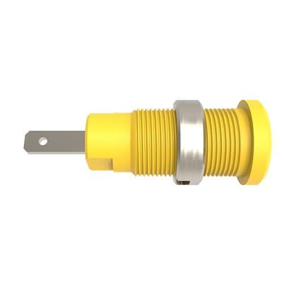 Schutzinger Yellow Female Banana Connector, 2mm Connector, Tab Termination, 10A, 600V, Nickel Plating [RS SEB 8660 Ni / GE]; 609-406