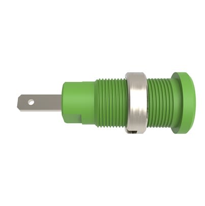 Schutzinger Green Female Banana Connector, 2mm Connector, Tab Termination, 10A, 600V, Nickel Plating [RS SEB 8660 Ni / GN]; 609-407