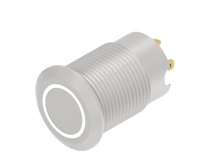 TE Connectivity AV 12 Series Illuminated Push Button Switch, Momentary, Screw Mount, 9mm Cutout, SPST, White LED, 12V, [AV12F10E112Q04]; 609-754